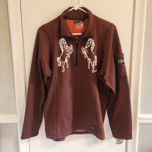 Kerrits Riding Top Women's XL 1/4 Zip Horse Print Equestrian Orange Brown